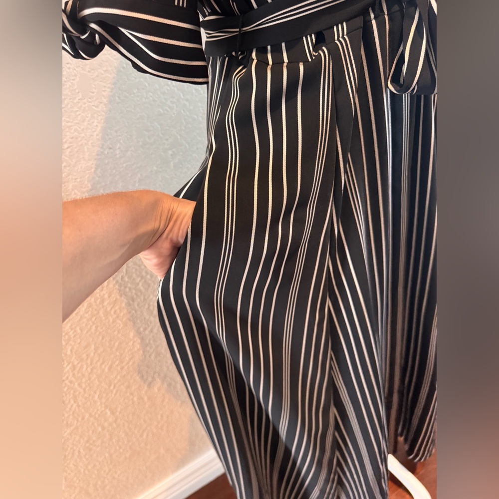 Calvin Klein Striped Black/Silver Midi Button Down Shirt Dress - Size 4 - Picture 9 of 16